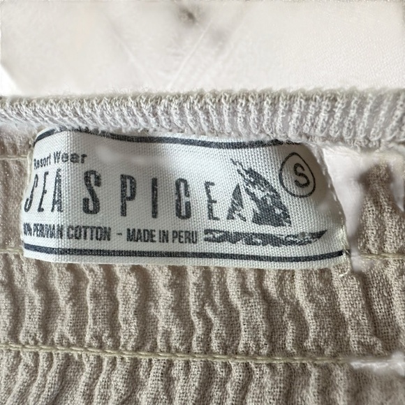 SEASPICE Resortwear Samantha Maxi Dress Sz Small Beige 100% Peruvian Cotton Boho - Picture 11 of 11